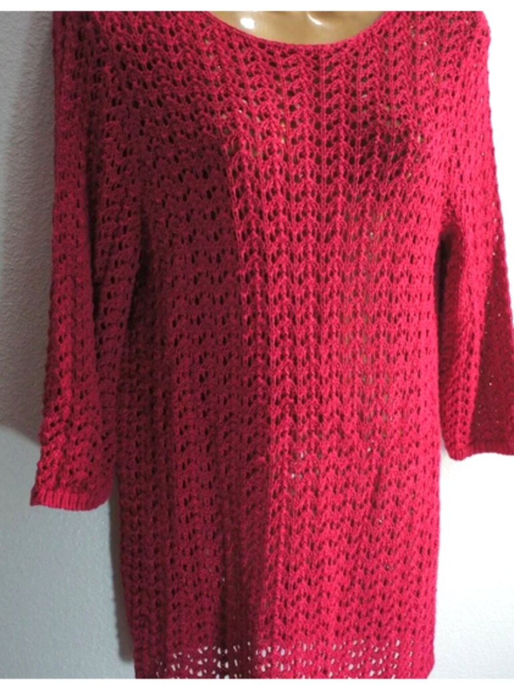 CHICO'S Crewneck Open-Knit Tunic Sweater Berry size 2